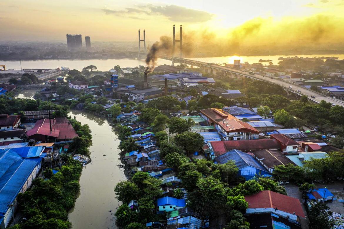 Yangon's Hlaing Tharyar Township, seen from the air in late 2019. (Frontier)