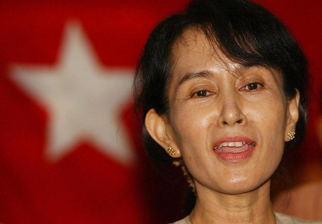 Aung San Suu Kyi at a press conference shortly after her release from house arrest in May 2002. (AFP)