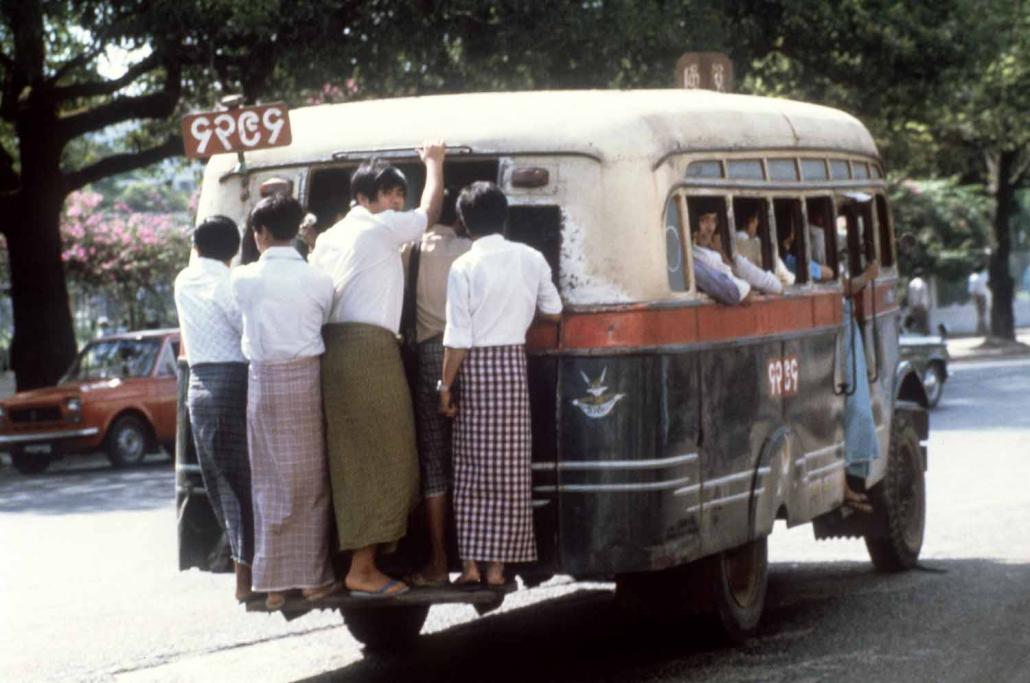 Yangon residents crowd onto a World War II-era bus in 1983. (AFP)