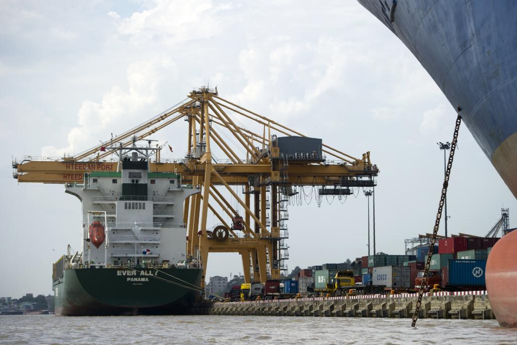 An exemption to trade passing through Yangon's Asia World Port Terminal was extended indefinitely under last month's changes to the US sanctions regime. (Ye Aung Thu / AFP)