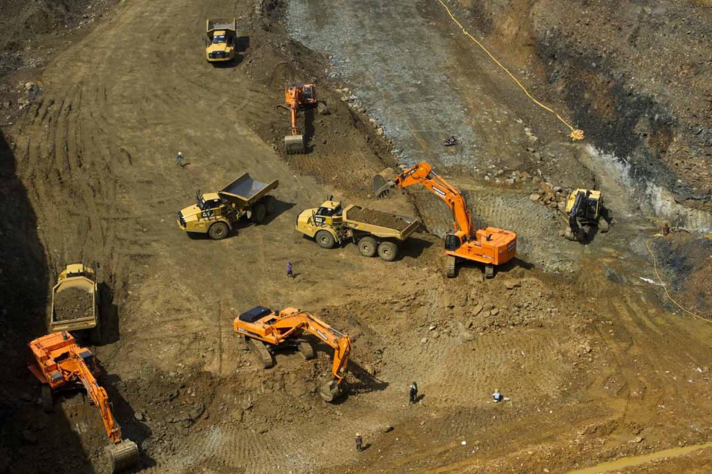 Construction vehicles at a jade mine in Hpakant. Just a fraction of Myanmar's lucrative jade sector – which some say could be worth up to US$30 billion a year – was covered in the first Extractive Industries Transparency Initiative report. (AFP)