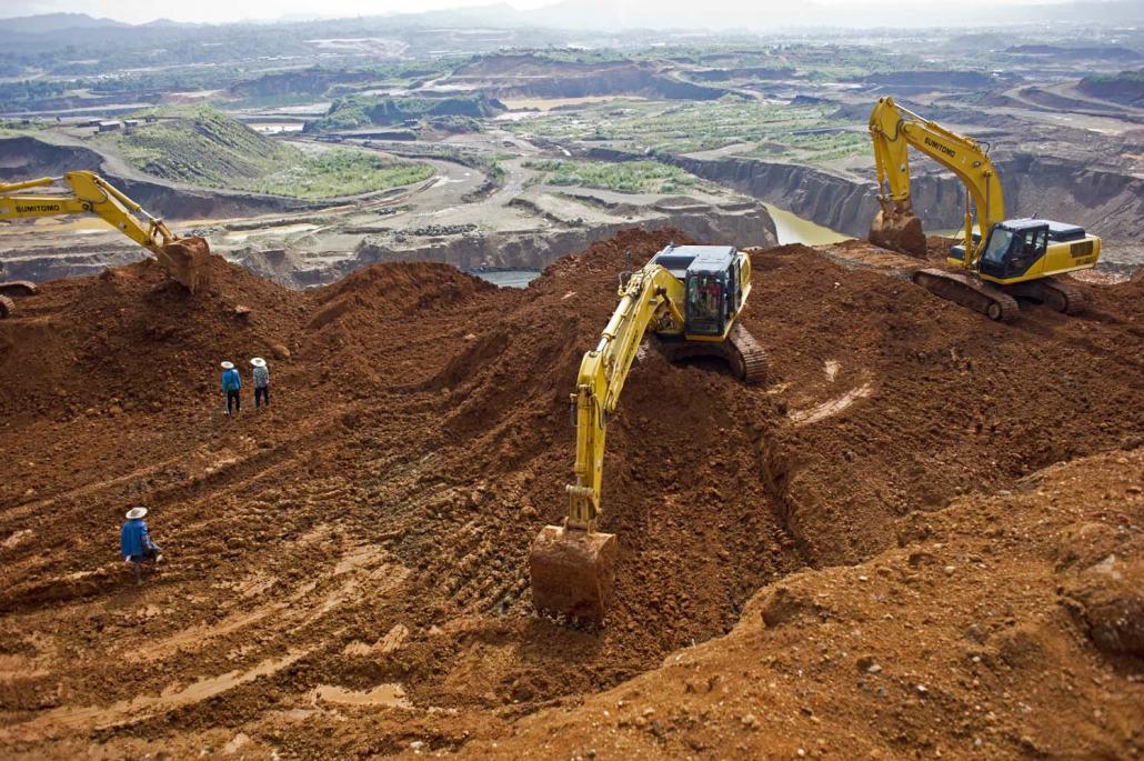 Heavy earthmoving equipment at a jade mine in Hpakant, Kachin State. The Myanmar Gems Enterprise is supposed to levy a 25 percent tax on all jade production, but in practice most of the jade is smuggled or heavily undervalued. (AFP)