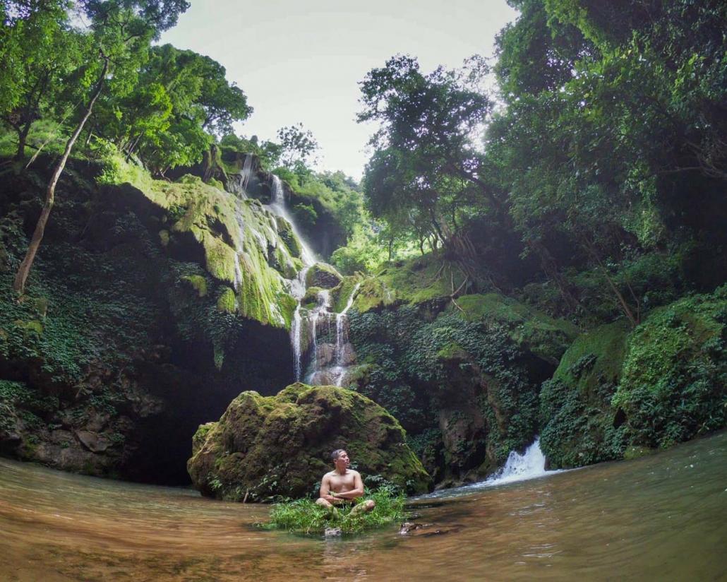 A moment of tranquility at Myin Zin waterfall. (Dominic Horner | Frontier)