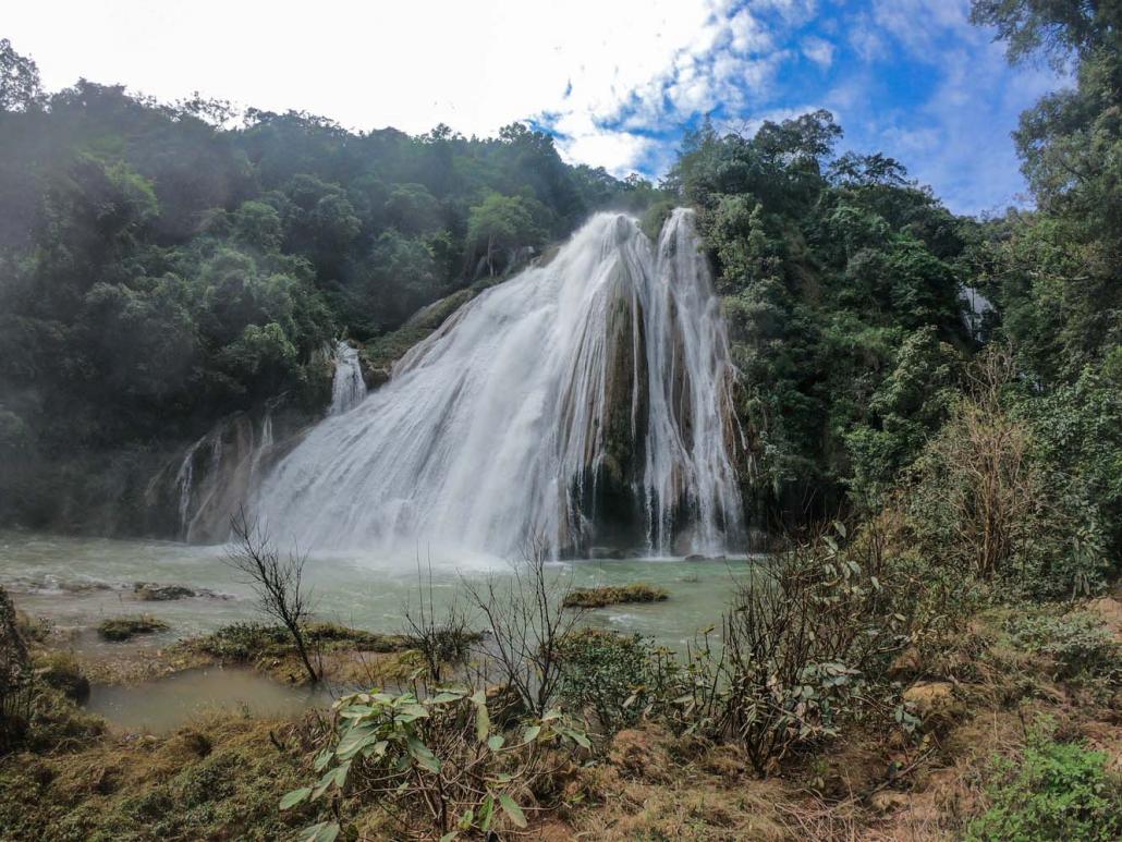 Facing the spray at Powerhouse Falls. (Dominic Horner | Frontier)