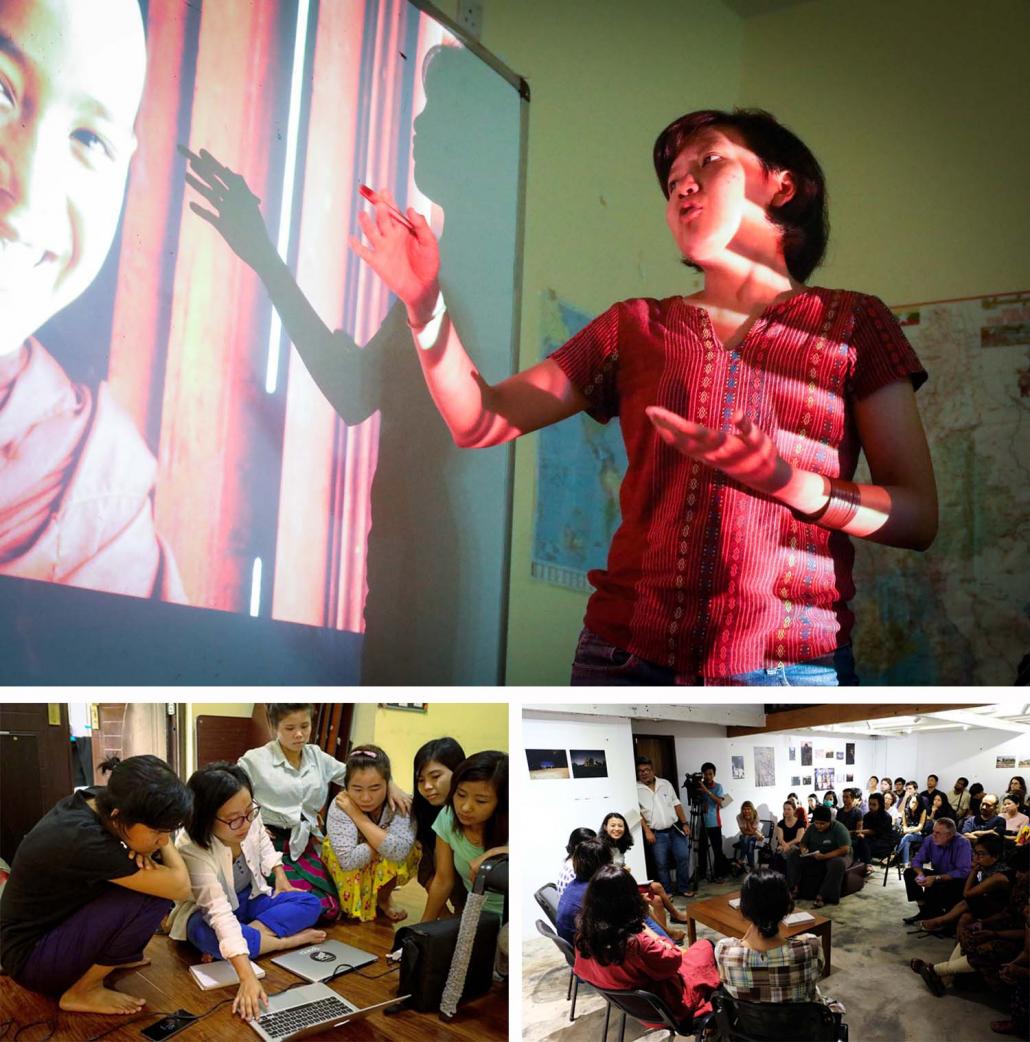 Thuma Collective members lead training programmes (top and left) and photographers answer questions about the challenges they face in their professional and personal lives (right). (Supplied)