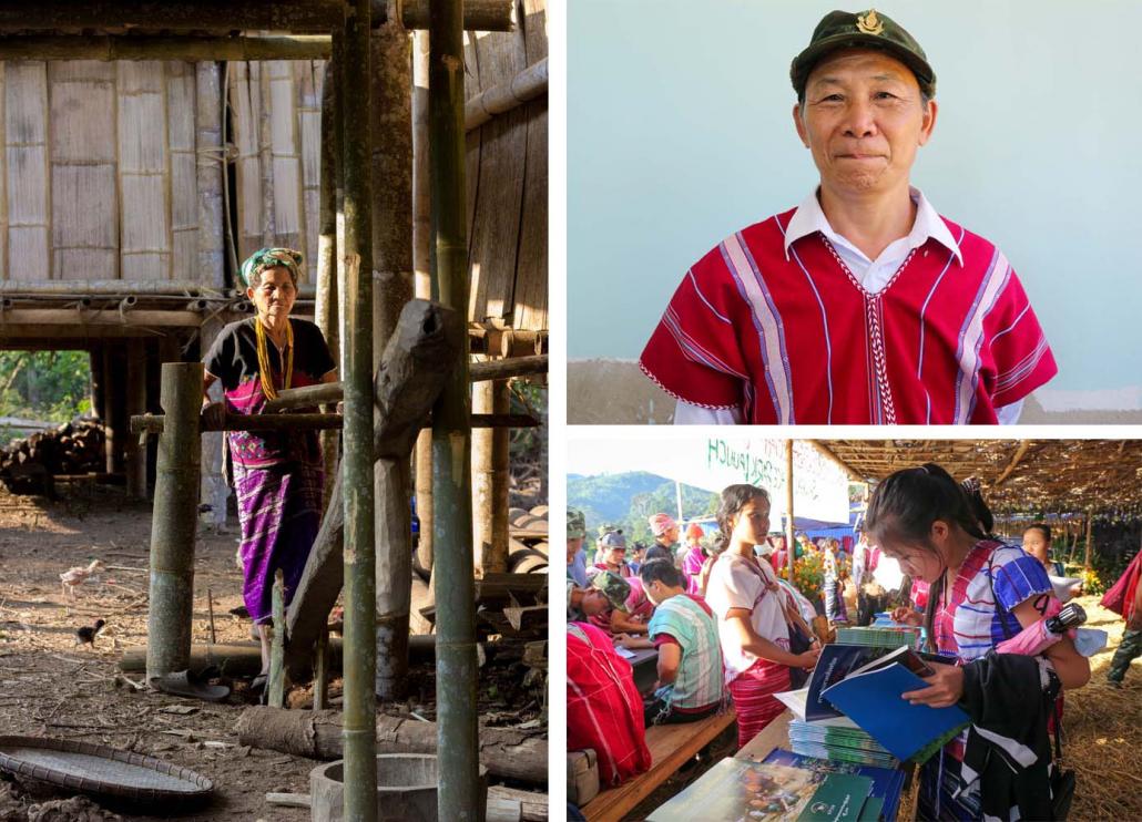 A Karen woman in KNU administered Mutraw District (left) and Salween Peace Park chairman Padoh D Gay Junior (above, right) | KESAN, Frontier
