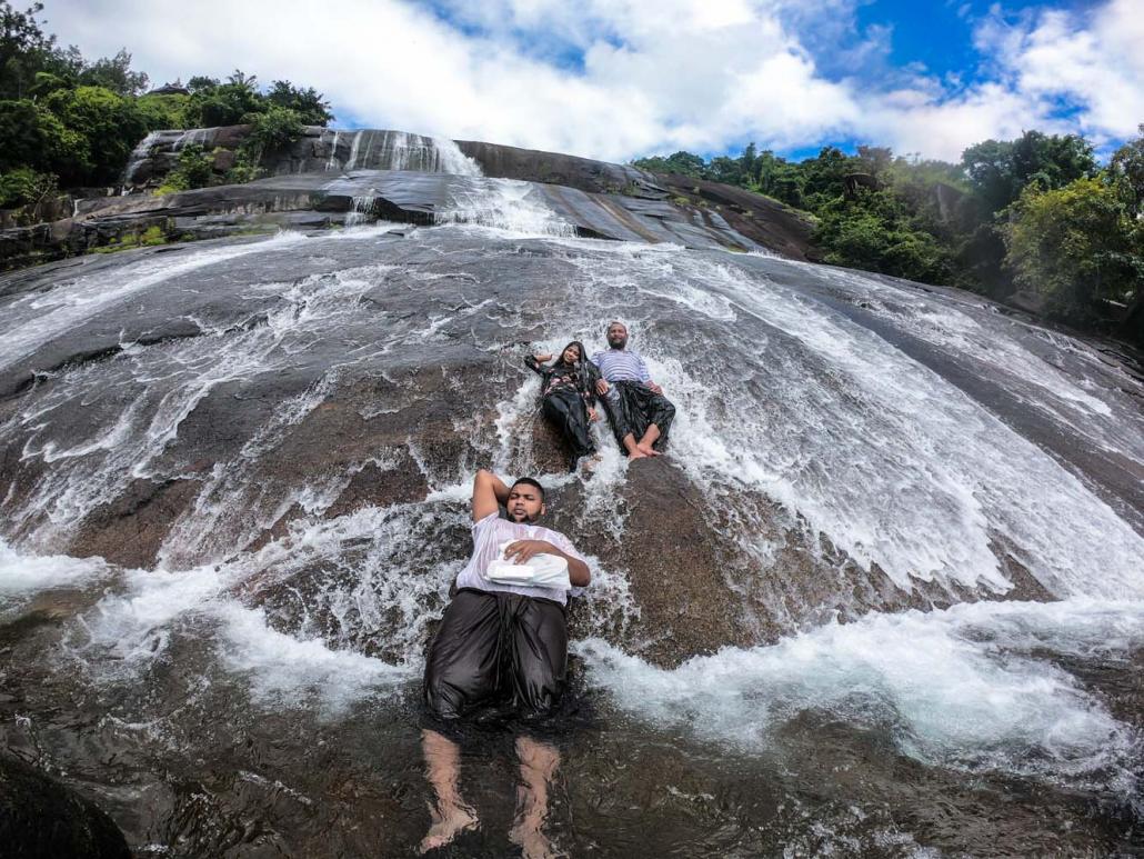 Relaxing at Zin Kyaik Waterfall. (Dominic Horner | Frontier)
