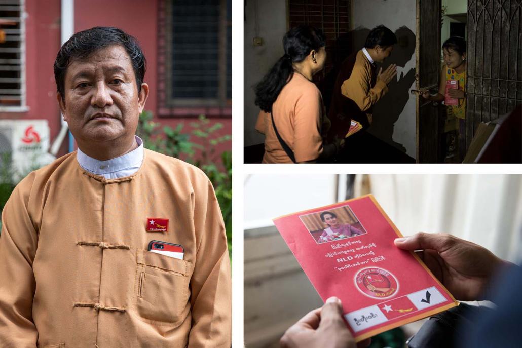 National League for Democracy candidate U Toe Win (left) is a former activist and political prisoner. (Nyein Su Wai Kyaw Soe | Frontier)