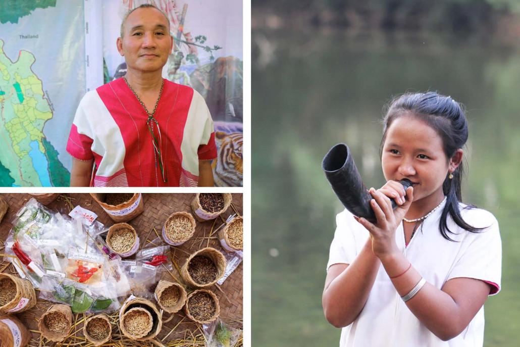 Karen National Liberation Army Vice Chief-of-Staff and former 5th Brigade commander General Baw Kyah Heh (top, left) and a Karen girl plays a traditional instrument in Mutraw District (right, KESAN)