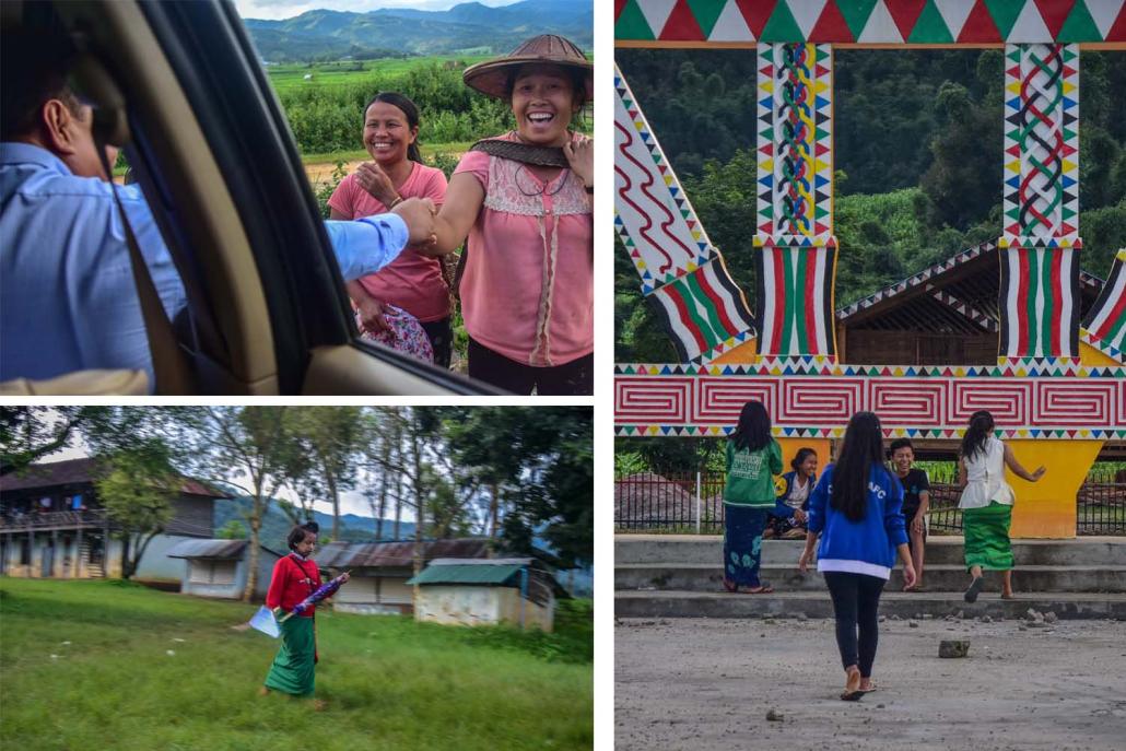  U Aung Ja is greeted by residents in a rural section of Mong Paw. (Kyaw Lin Htoon | Frontier)