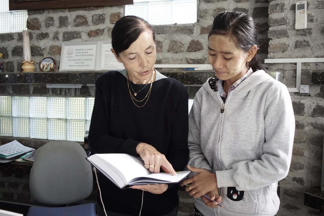 Former restaurateur Ms Therese Hubler from Switzerland visits Lei Thar Gone twice a year for about six weeks at a time to help Trutwein and the staff. (Eva Hirschi | Frontier)