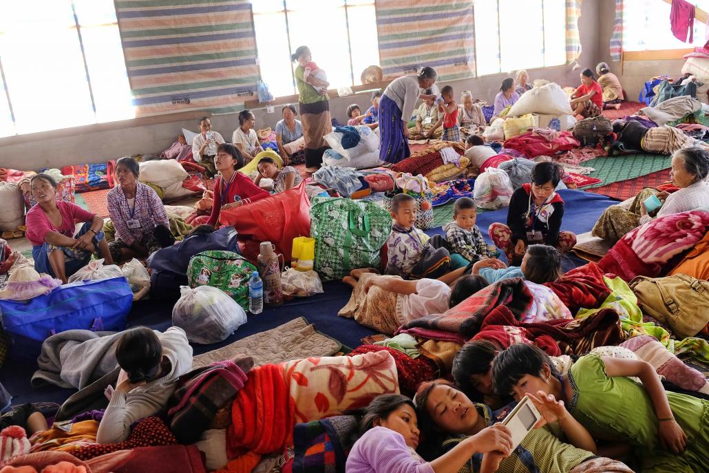 Residents of five villages affected by recent fighting between the Shan State Army-South and the Ta’ang National Liberation Army are housed at Bobour Yakadar nursing home in Kyaukme. (Brennan O'Connor / Frontier)