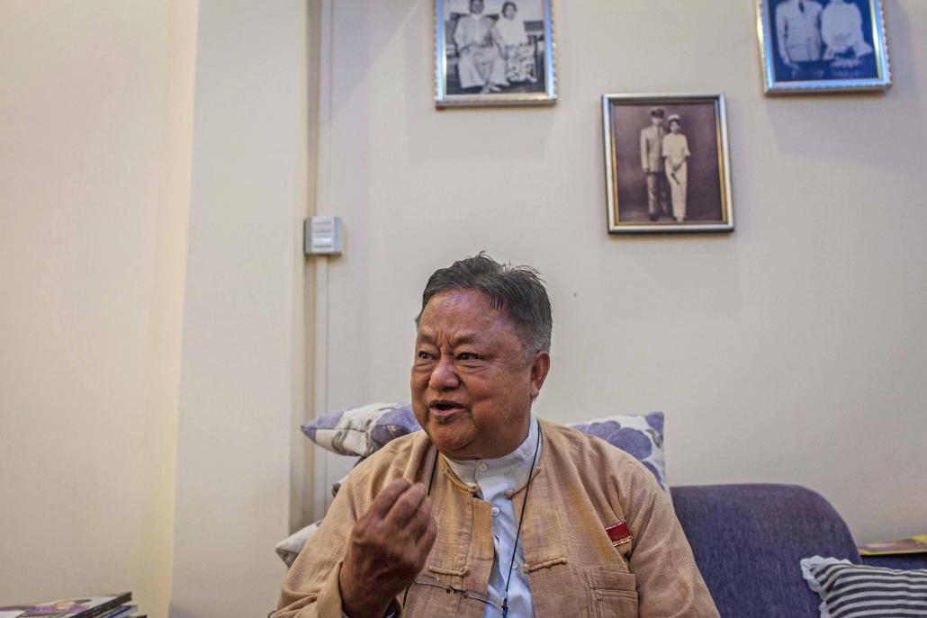 Senior NLD official U Win Htein speaks to Frontier prior to last year's election. He has been accused of failing to follow party rules following the summary sacking of a party member in Shan State and demotion of five others. (Ann Wang / Frontier)