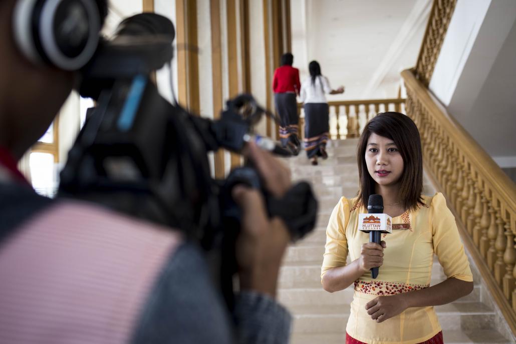 Broadcasters report from the newly-convened parliament in early February. (Ann Wang / Frontier)