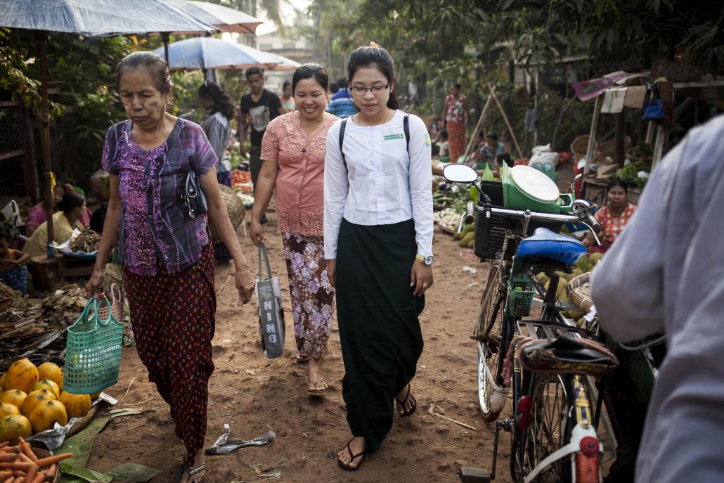 Ma Chaw Su Wai on her way to school in Bago. (Ann Wang / Frontier)