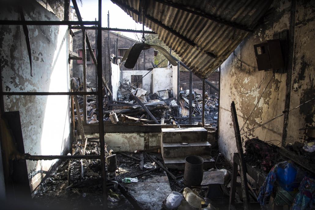 Scenes from the aftermath of the fire at Yangon's Gwa market. (Ann Wang / Frontier)