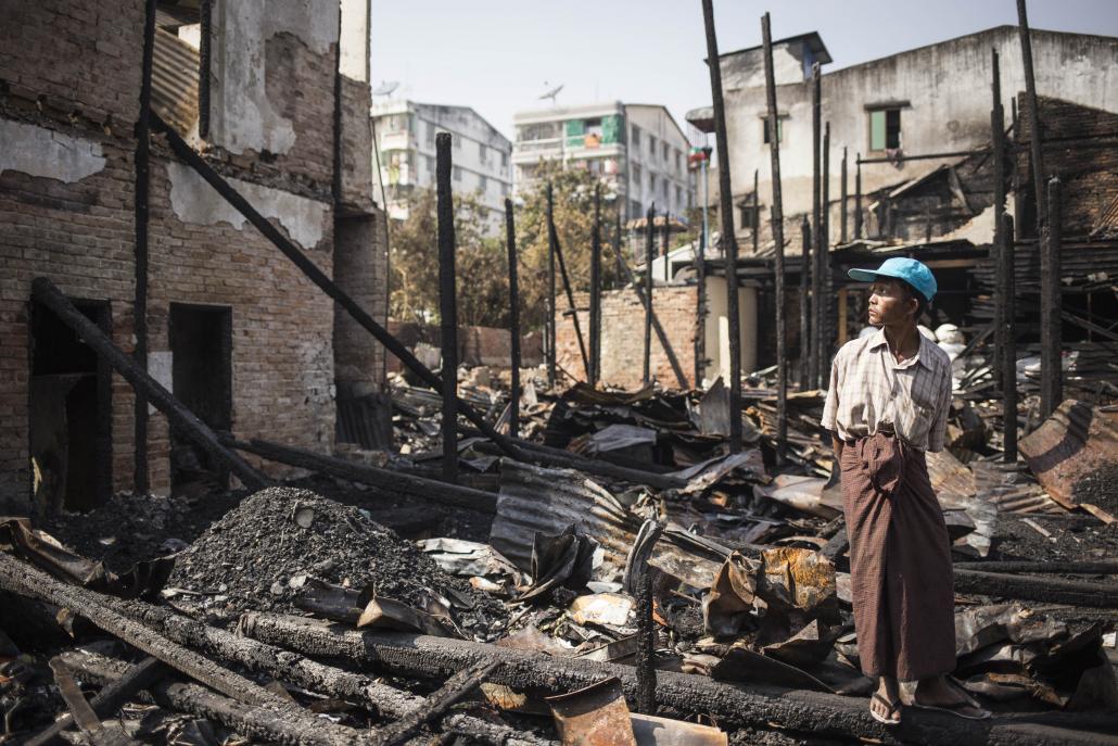 There is little left of what was once Gwa market in Yangon's Sanchaung Township. (Ann Wang / Frontier)