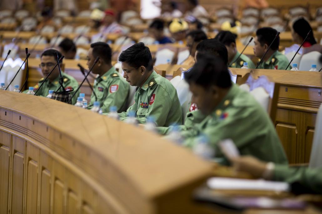 Military lawmakers in parliament. (Ann Wang / Frontier)