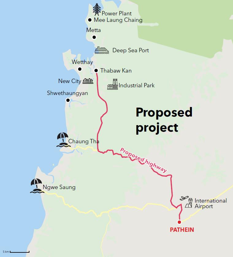 A map of the proposed industrial zone and port project near Wetthay village on the Ayeyarwady coastline. (Frontier)