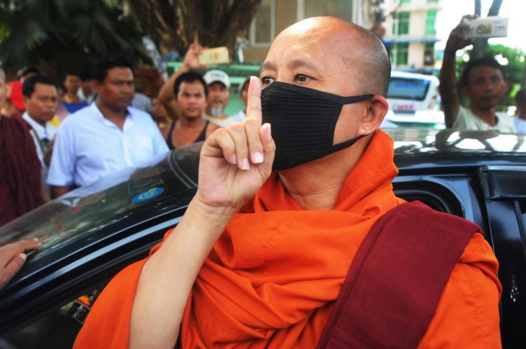 Ultra-nationalist monk U Wirathu, who has been accused of stoking anti- Muslim hatred, appears in Yangon in April 2017. (Steve Tickner | Frontier)