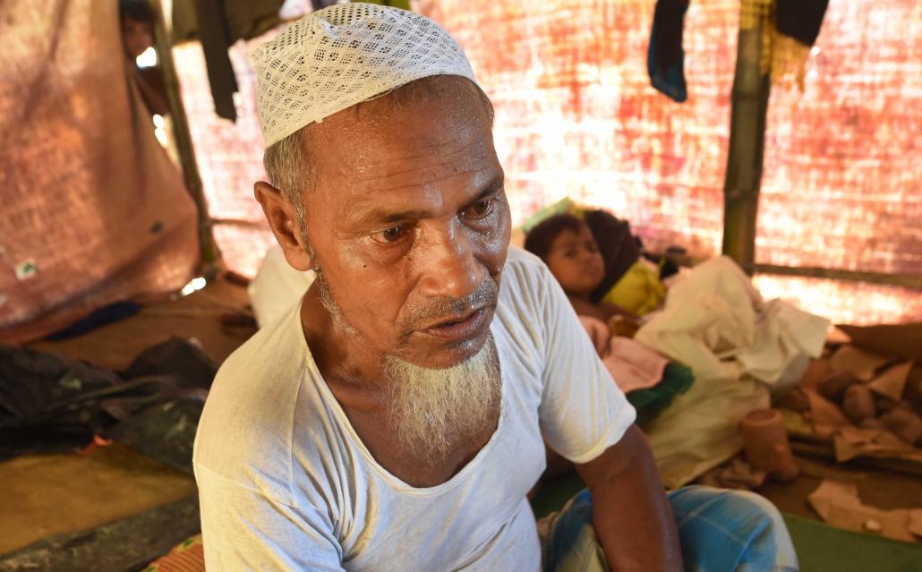 Haj Jaford Alam said he was once the village chairman of Min Gyi, but was forced to flee after the violence in late August. (Steve Tickner | Frontier)