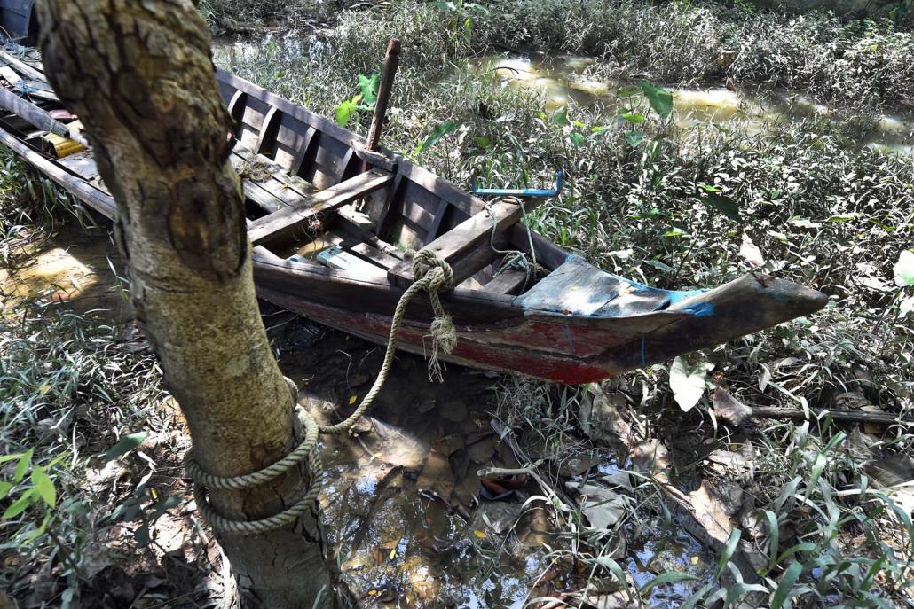 The boat used by a gang that is accused of robbing cargo vessel crews on the Twante Canal. (Steve Tickner | Frontier)
