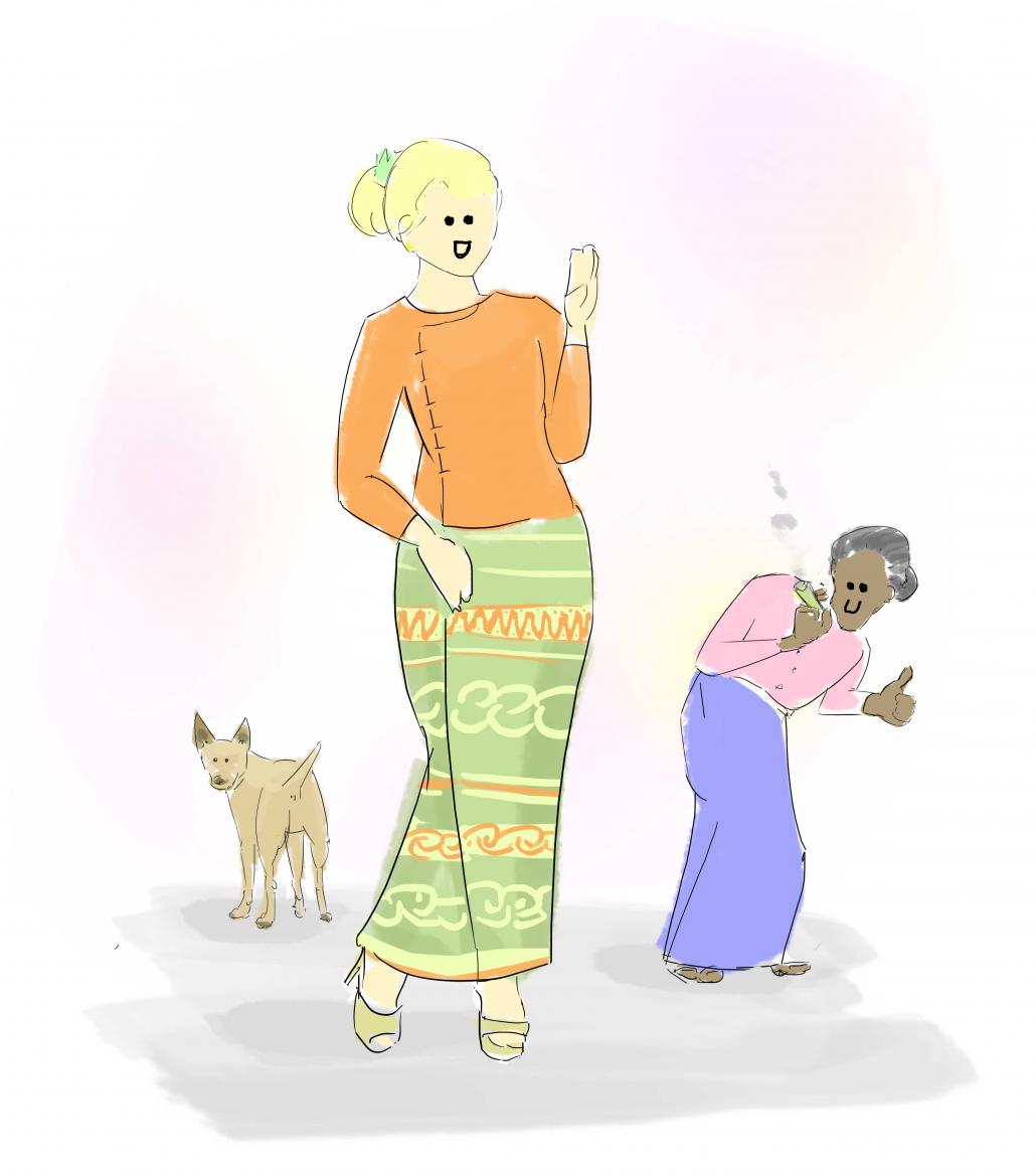 An outsider’s guide to basic Myanmar’s women’s attire by Frontier Myanmar. (Illustration by Jared Downing | Frontier)