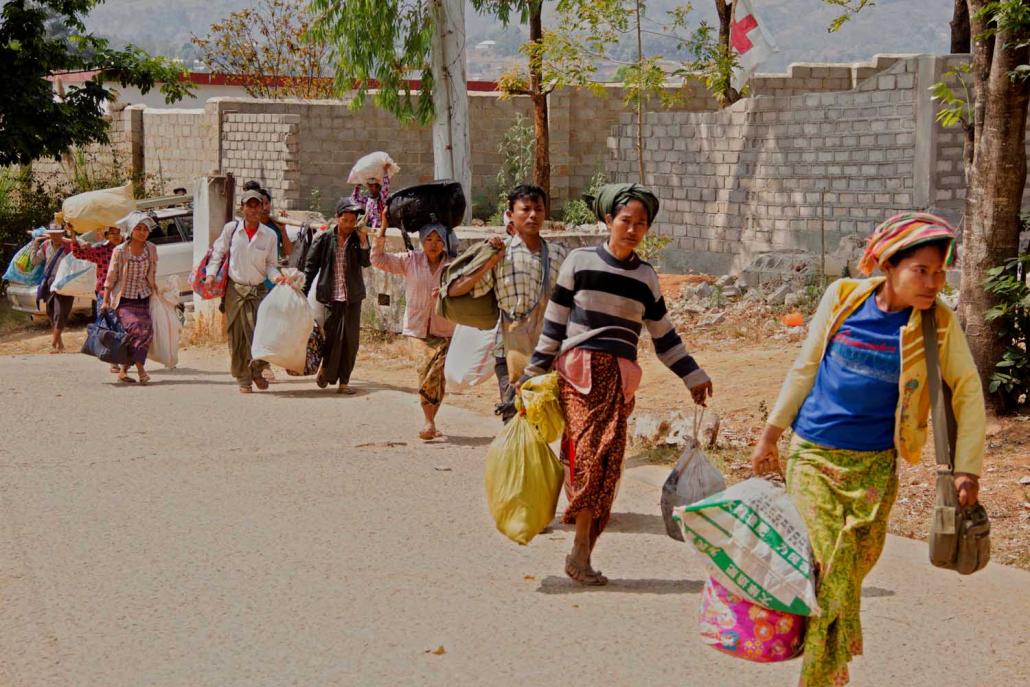Residents of Laukkai who were displaced by fighting that erupted on March 6. (EPA)