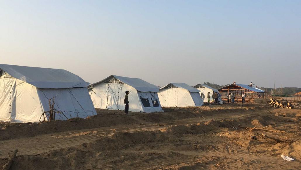 Newly erected tents at the Hla Pho Kaung camp in northern Rakhine State, where the government plans to temporarily house refugees who return from Bangladesh. (Mratt Kyaw Thu | Frontier)