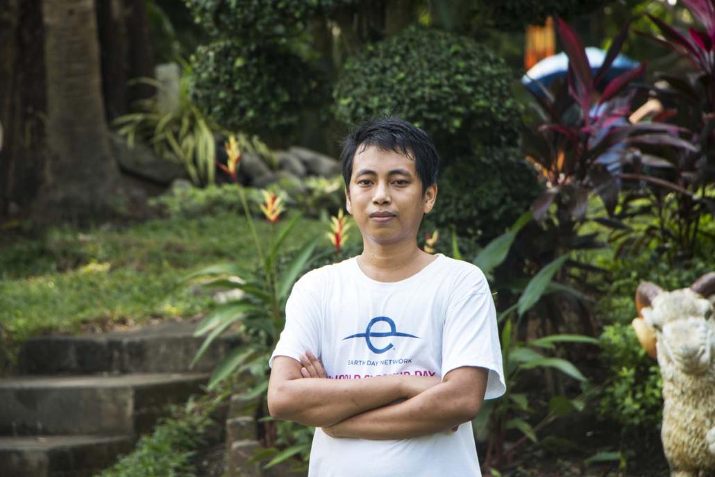 Ko Hlaing Min Aung, 28, from Kyaukphyu in Rakhine State, is the Myanmar assistant manager for Earth Day Network. (Thuya Zaw | Frontier)