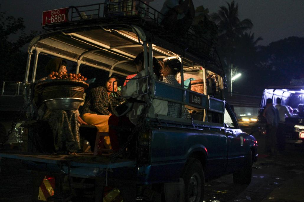 A flatbed truck on the way to Myawaddy in 2014. (Jared Downing / Frontier)