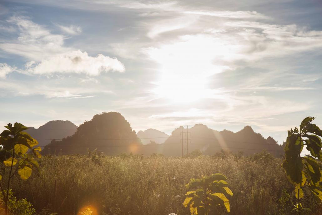 The Lay Htee Taung mountain range seen at sunset from Myaing Galay village on September 27. (Theint Mon Soe — J / Frontier)