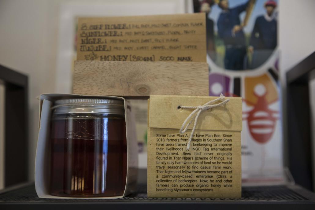 Honey products made by social enterprise Plan Bee. (Theint Mon Soe / Frontier)