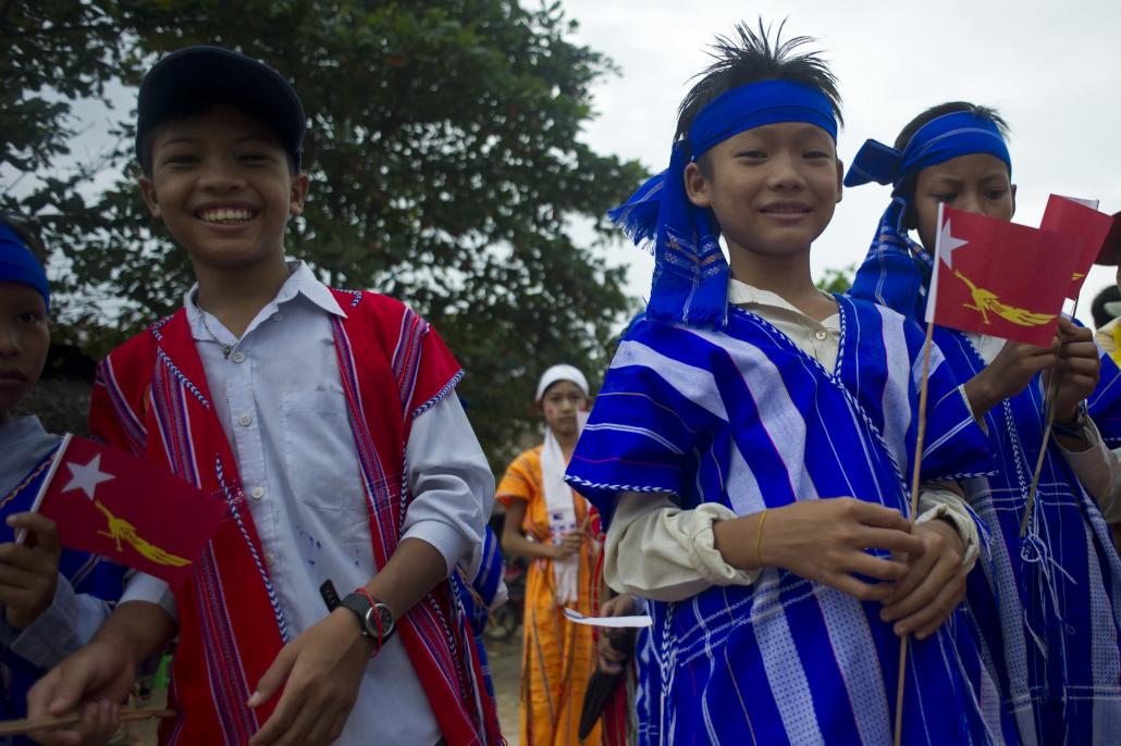 Flying the National League for Democracy flag in Kayin State (AFP)