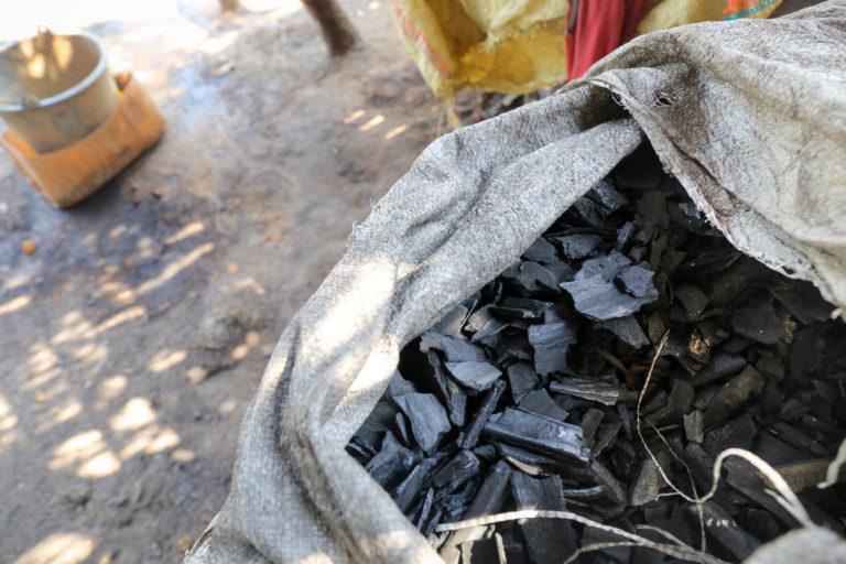 A bag of charcoal made in a kiln near Kyunsu Township in Myanmar. (Victoria Milko | Mongabay)