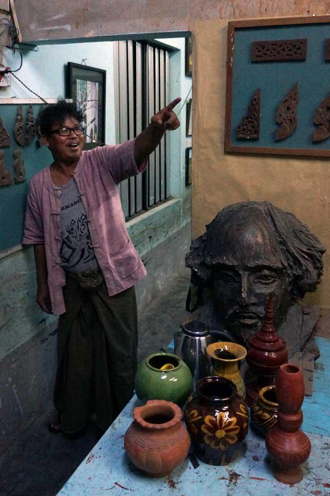 Artist Suu Myint Thein at the Alin Dagar Art School in Mandalay. (Jared Downing | Frontier)