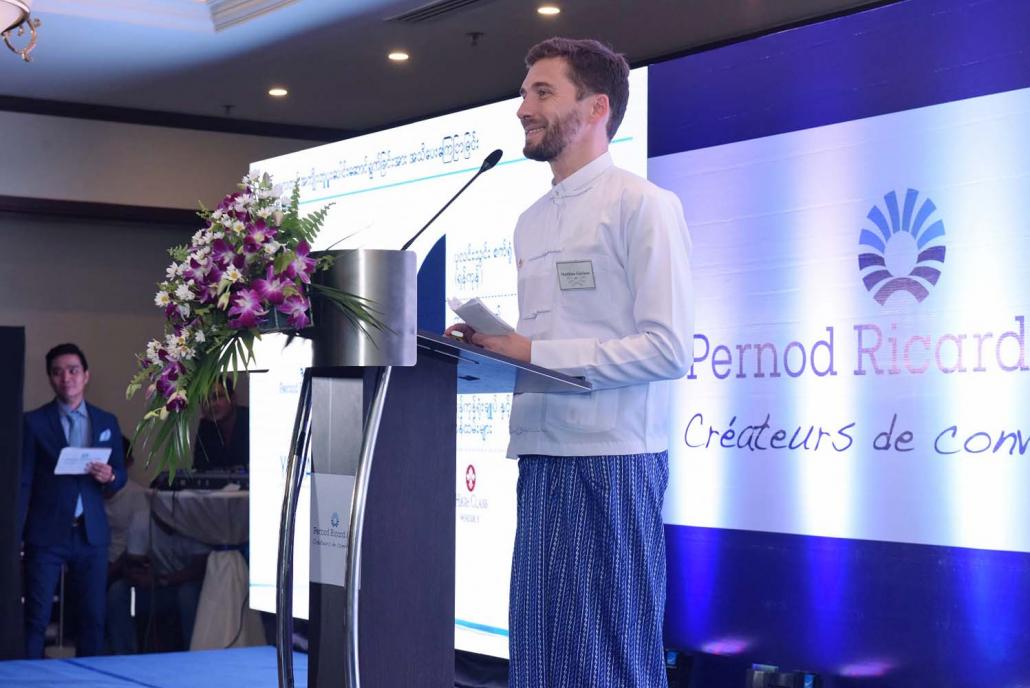 Mr Matthieu Glorieux, who represents Pernod Ricard Asia, speaks in Yangon in June. (Supplied)