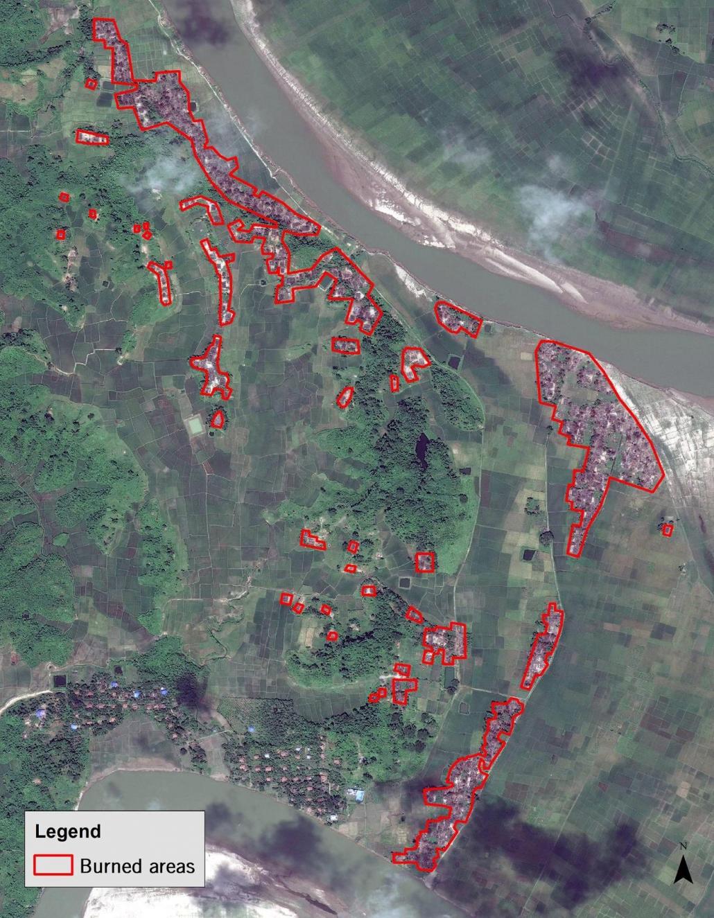 Satellite imagery of Min Gyi (Tula Toli) village taken in September. (Amnesty International)