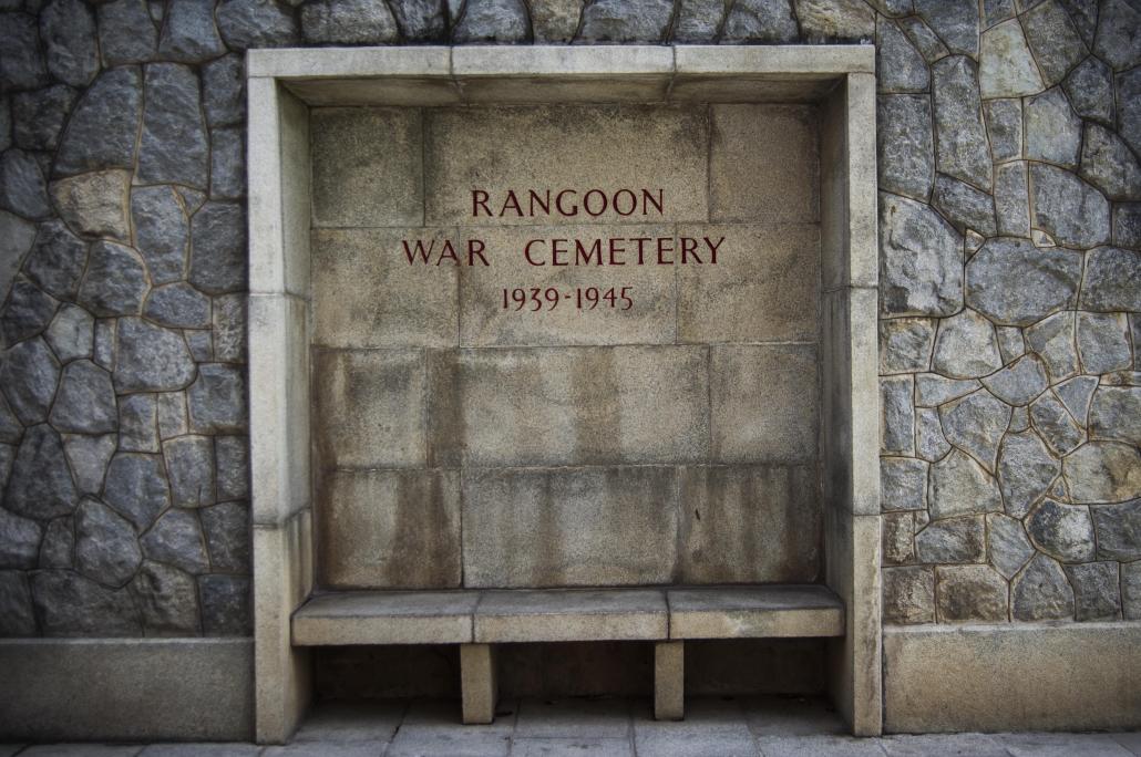 A bench at the Rangoon War Cemetery, one of three cemeteries in Myanmar managed by the Commonwealth War Graves Authority. (Maro Verli / Frontier)