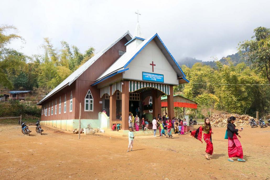 Church lets out on Sunday in Lahe. (Victoria Milko | Frontier)