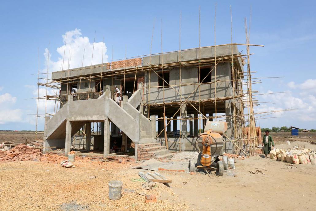 New cyclone shelters are being built with the assistance of international organisations. This one is being constructed at Oo Yin Gone village in Labutta Township. (Victoria Milko | Frontier)