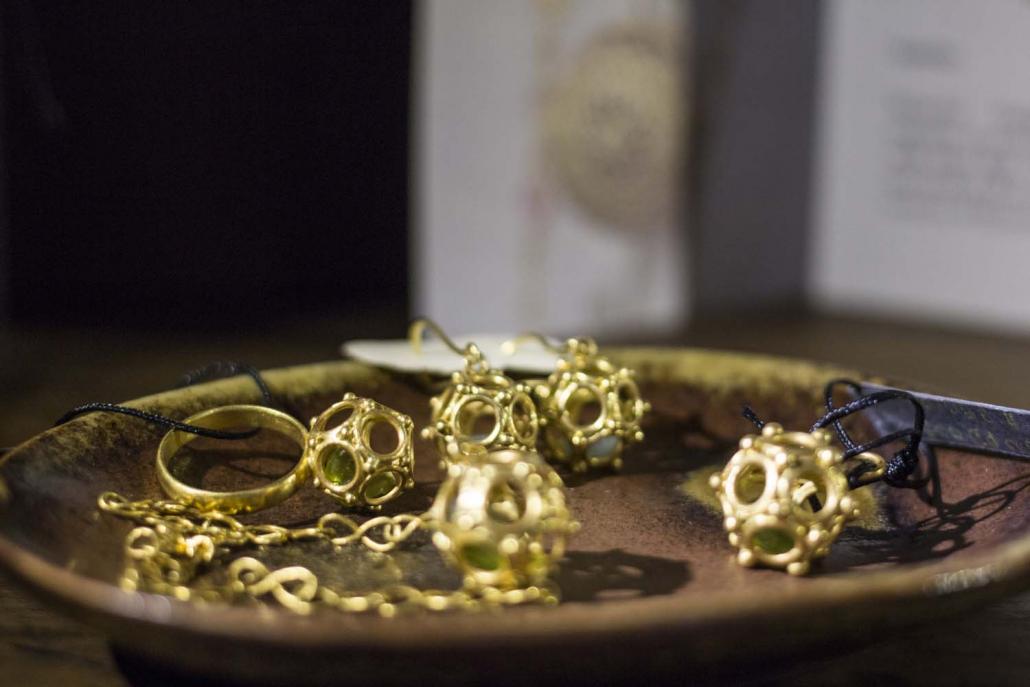 Gold products are seen at a jewellery shop in Yangon. (Nyein Su Wai Kyaw Soe | Frontier)