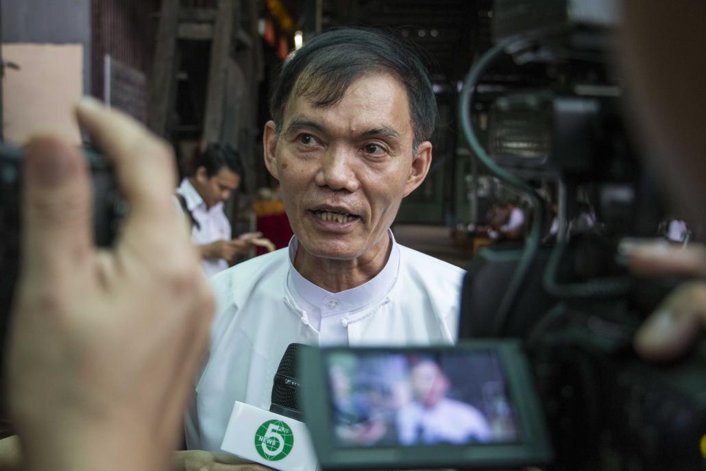 U Myo Set Aung, director of the Child Rights Committee that was formed by the Yangon Region government last year, speaks to the media. (Nyein Su Wai Kyaw Soe | Frontier)