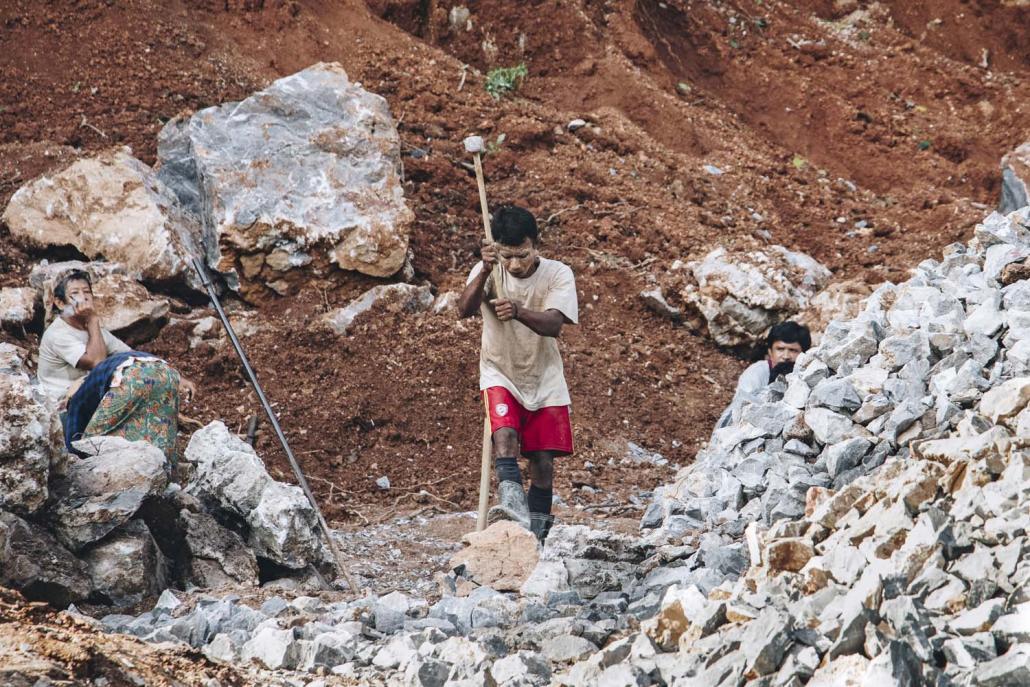 Residents of Lun Nya have used the mountain for small-scale quarrying for years but were alarmed when they learned it would be the source of large amounts of stone for the highway. (Nyein Su Wai Kyaw Soe | Frontier)