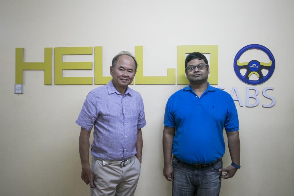 Hello Cabs director U Aung Win, left, and CEO Anirban Chakraborti. (Nyein Su Wai Kyaw Soe aka J | Frontier)