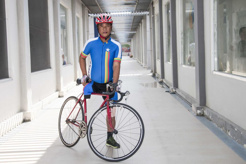 U Htein Win was the only Myanmar among 17 handicapped atheletes who competed at the recent Asian Road and Para Cycling Championships in Nay Pyi Taw. (Nyein Su Wai Kyaw Soe | Frontier)