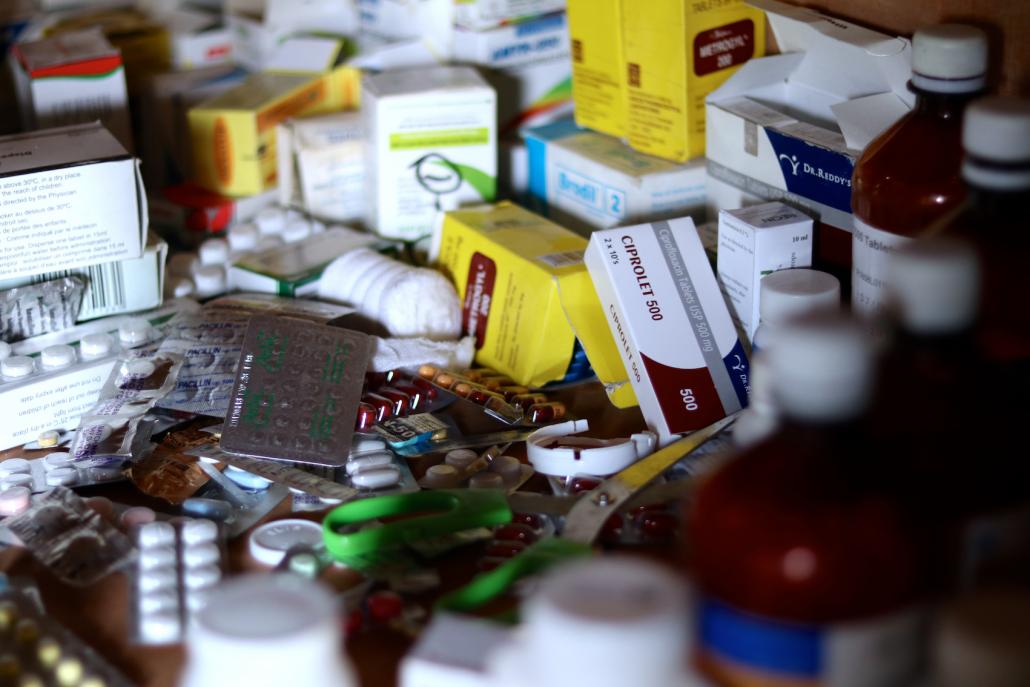 Medical supplies at Nun Thiam's Si Ngai village clinic. (Charlotte England / Frontier)