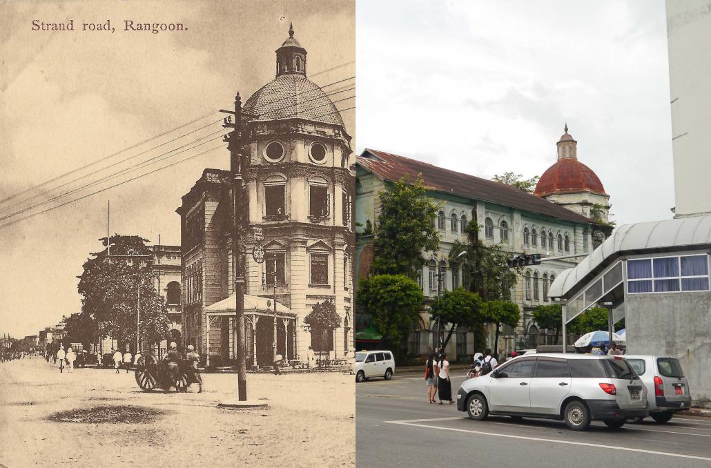 Two contrasting scenes of the Accountant-General's Office and Currency Department on Yangon's Strand Road. (Supplied)