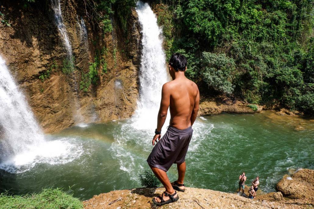 Preparing to jump at Dark Horse Falls. (Dominic Horner | Frontier)