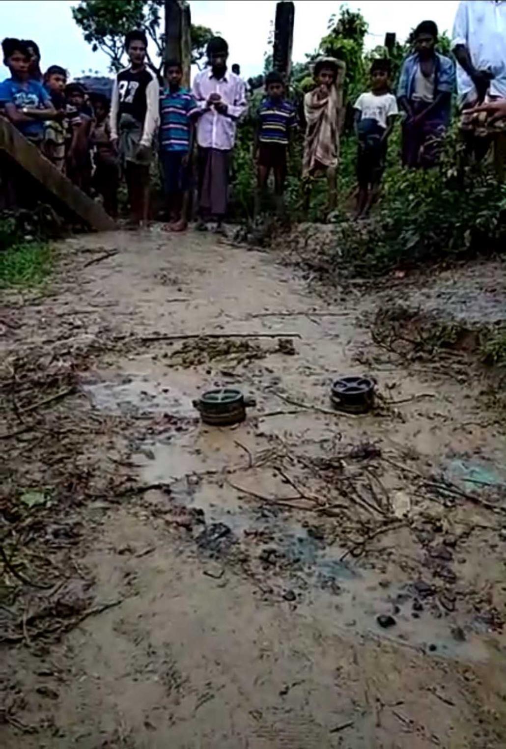 A screenshot from a video taken on a mobile phone of landmines laid near the Bangladeshi border. (Supplied)